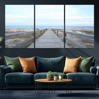 31602988-MGV-CV-36X24-Beach Boardwalk Wall Art Canvas Print, Framed Coastal Serenity Art Picture Print, Ocean View Perfect Coastal Minimalist Decor