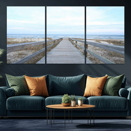 31602988-MGV-CV-36X24-Beach Boardwalk Wall Art Canvas Print, Framed Coastal Serenity Art Picture Print, Ocean View Perfect Coastal Minimalist Decor