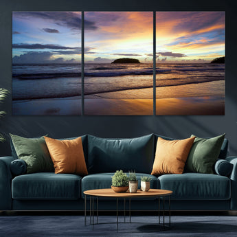 36714356-MGV-CV-36X24-Beach Sunset Wall Art Canvas Print, Framed Ocean Waves Art Picture Print, Tropical Seascape Perfect Coastal Serenity Decor Artwork