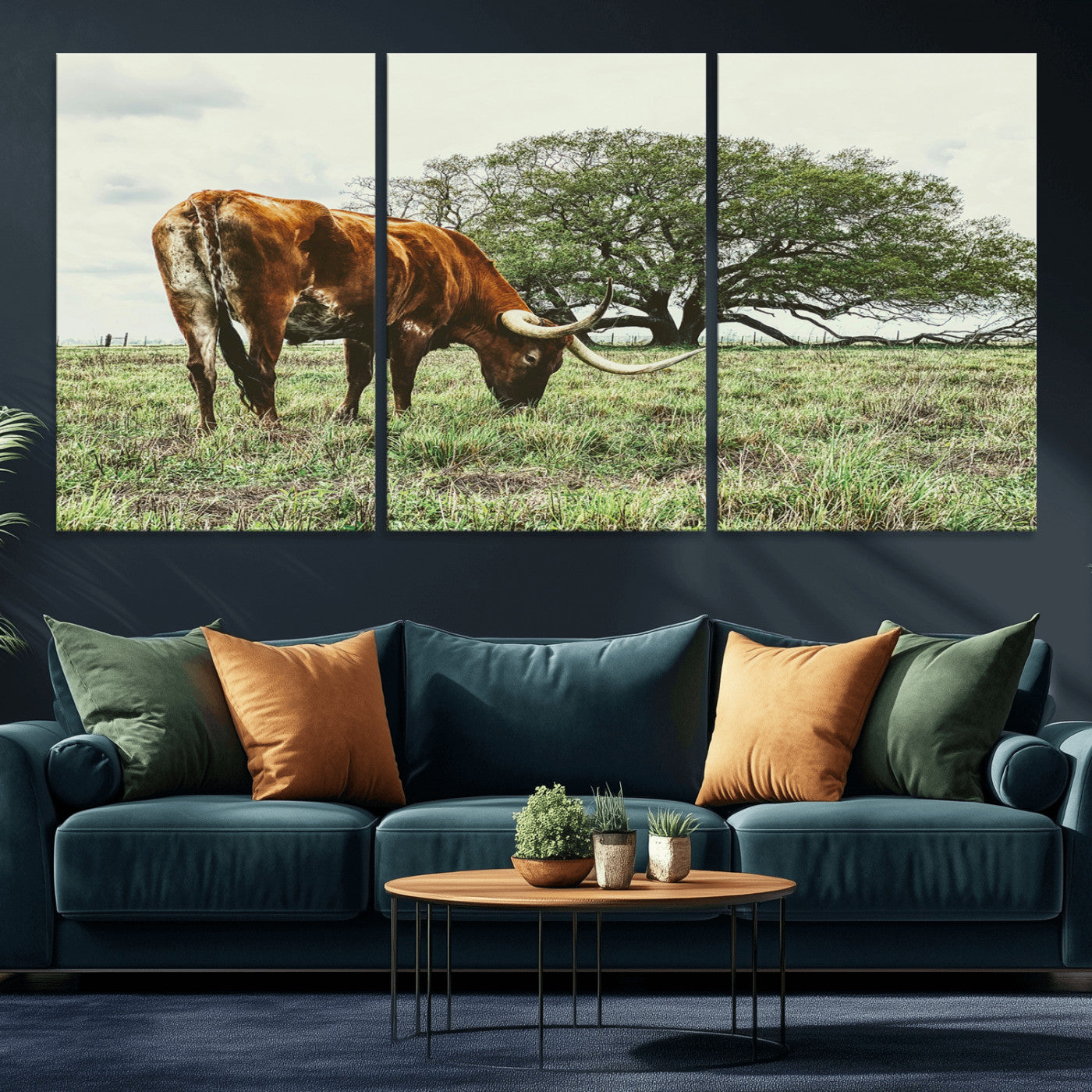 91866234-MGV-CV-36X24-Texas Longhorn Wall Art Canvas Print, Framed Rustic Ranch Art Picture Print, Western Cattle Perfect Rustic Farmhouse Decor Artwork