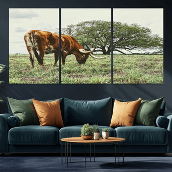 91866234-MGV-CV-36X24-Texas Longhorn Wall Art Canvas Print, Framed Rustic Ranch Art Picture Print, Western Cattle Perfect Rustic Farmhouse Decor Artwork