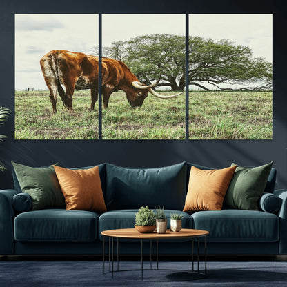 91866234-MGV-CV-36X24-Texas Longhorn Wall Art Canvas Print, Framed Rustic Ranch Art Picture Print, Western Cattle Perfect Rustic Farmhouse Decor Artwork