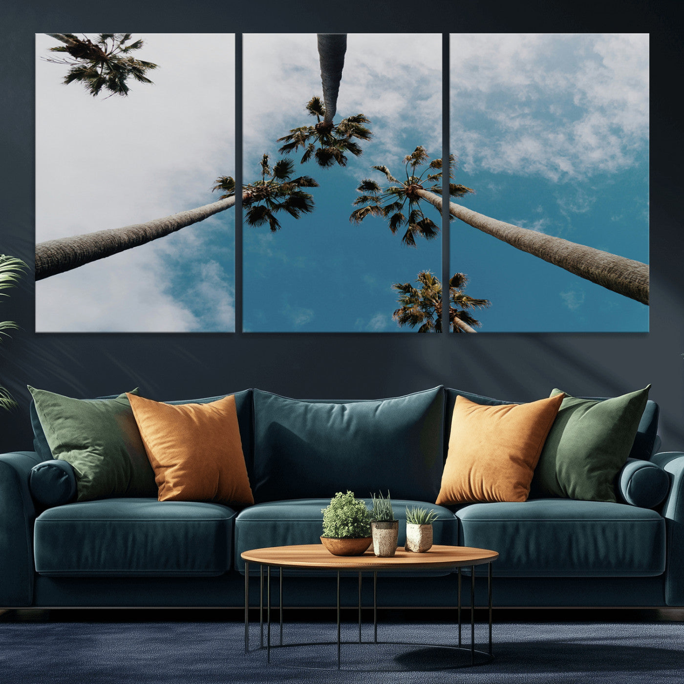 45236398-MGV-CV-36X24-Tropical Palm Trees Wall Art Canvas Print, Framed California Sky Art Picture Print, Minimalist Nature Perfect Coastal Minimalist