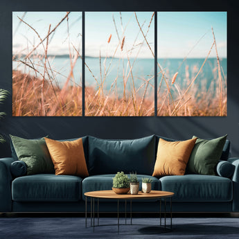 36108696-MGV-CV-36X24-Coastal Grass Wall Art – Serene Ocean View Canvas Print, Beach Nature Photography Decor for Living Room, Bedroom, Office or Modern