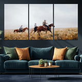 94723307-MGV-CV-36X24-Western Cowboys Wall Art Canvas Print, Framed Rustic Prairie Art Picture Print, Horseback Riding Perfect Rustic Western Decor