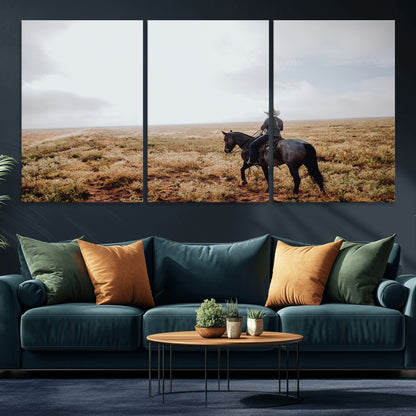 57597730-MGV-CV-60X30-3P-Cowboy Wall Art Wall Art Canvas Print, Framed Western Canvas Art Picture Print, Rustic Ranch Scene Perfect Rustic Western Decor