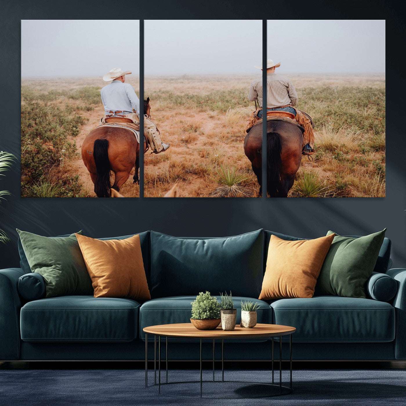 54943176-MGV-CV-36X24-Cowboy Wall Art Wall Art Canvas Print, Framed Western Canvas Art Picture Print, Rustic Ranch Scene Perfect Rustic Western Decor