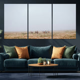 14761944-MGV-CV-60X30-3P-Foggy Plains Wall Art Canvas Print, Framed Horseback Riders Art Picture Print, Rustic Western Perfect Rustic Western Decor Artwork