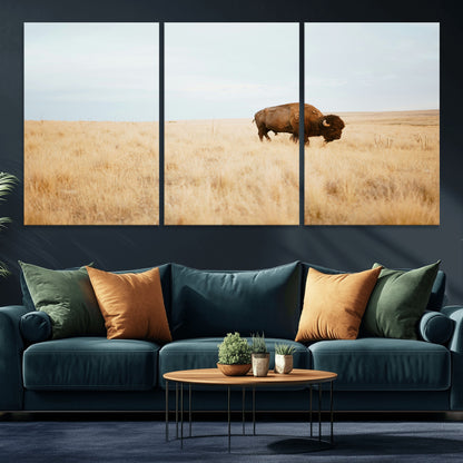 61392510-MGV-CV-36X24-Buffalo Wall Art Wall Art Canvas Print, Framed Western Wildlife Decor Art Picture Print, Rustic Farmhouse Art Perfect Rustic
