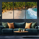 82312665-MGV-CV-36X24-Tropical Beach Wall Art Canvas Print, Framed Ocean Waves Art Picture Print, Palm Trees Perfect Coastal Minimalist Decor Artwork