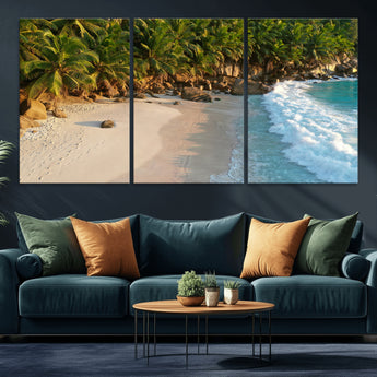 82312665-MGV-CV-36X24-Tropical Beach Wall Art Canvas Print, Framed Ocean Waves Art Picture Print, Palm Trees Perfect Coastal Minimalist Decor Artwork