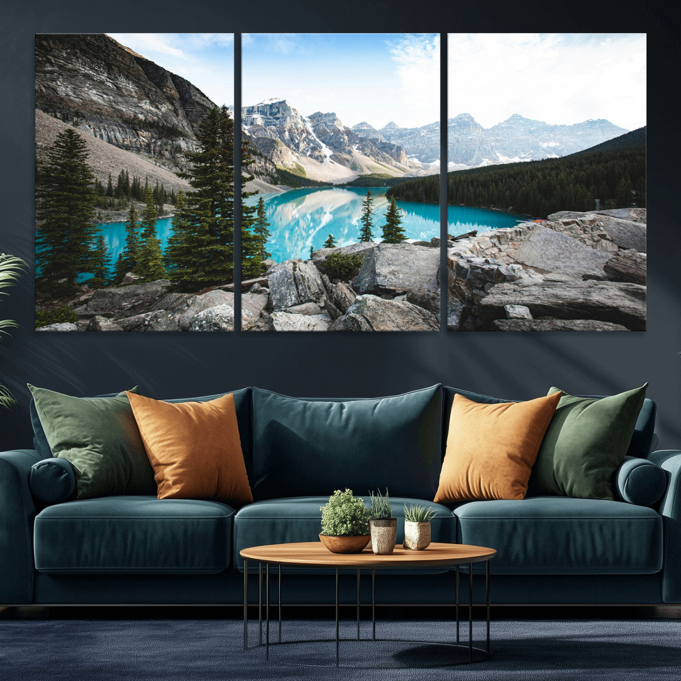 98014896-MGV-CV-36X24-Canadian Rockies Wall Art Canvas Print, Framed Mountain Landscape Art Picture Print, Turquoise Water Perfect Scandinavian