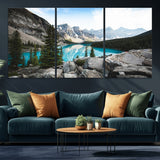 98014896-MGV-CV-36X24-Canadian Rockies Wall Art Canvas Print, Framed Mountain Landscape Art Picture Print, Turquoise Water Perfect Scandinavian