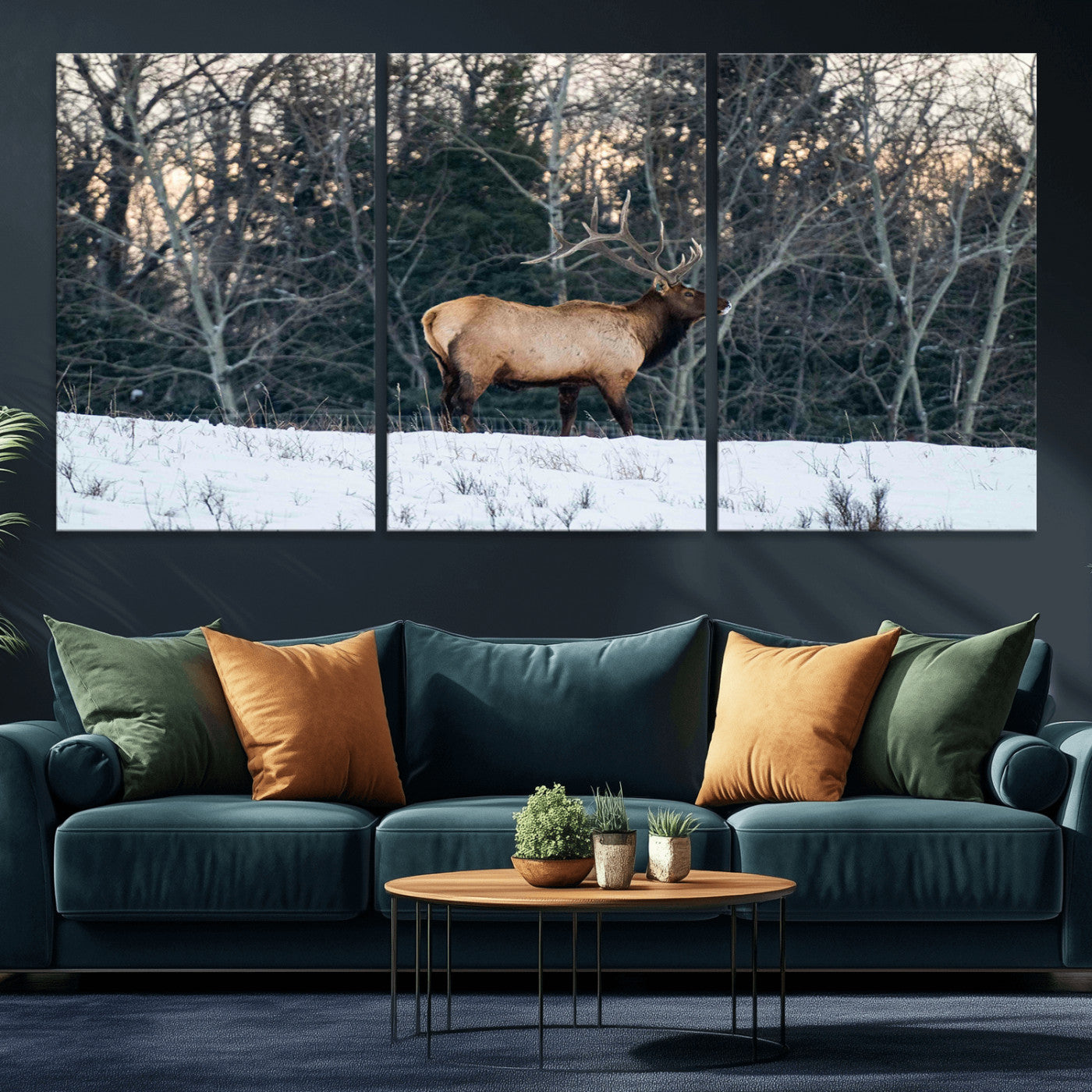36533178-MGV-CV-36X24-Wild Elk Photography Wall Art Canvas Print, Framed Winter Wildlife Art Picture Print, Snowy Forest Perfect Rustic Lodge Decor