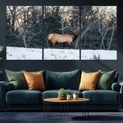 36533178-MGV-CV-36X24-Wild Elk Photography Wall Art Canvas Print, Framed Winter Wildlife Art Picture Print, Snowy Forest Perfect Rustic Lodge Decor