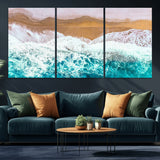 26870666-MGV-CV-36X24-Aerial Beach Wall Art Canvas Print, Framed Ocean Waves Art Picture Print, Coastal Landscape Perfect Coastal Minimalist Decor