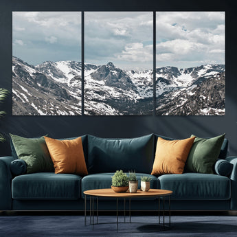 94074619-MGV-CV-36X24-Snowy Peaks Wall Art Canvas Print, Framed Alpine Wilderness Art Picture Print, Mountain Escape Perfect Winter Serenity Decor