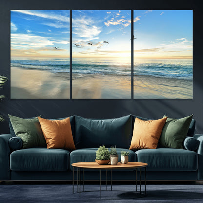 20708696-MGV-CV-36X24-Minimalist Seaside Wall Art Canvas Print, Framed Morning Glow Art Picture Print, Golden Reflections Perfect Coastal Minimalist