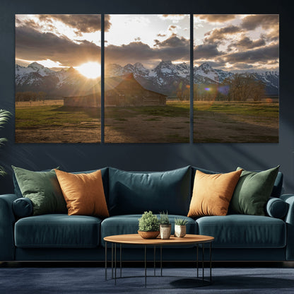 52555760-MGV-CV-36X24-Snowy Peaks Wall Art Canvas Print, Framed Nature Escape Art Picture Print, Rustic Charm Perfect Rustic Western Decor Artwork