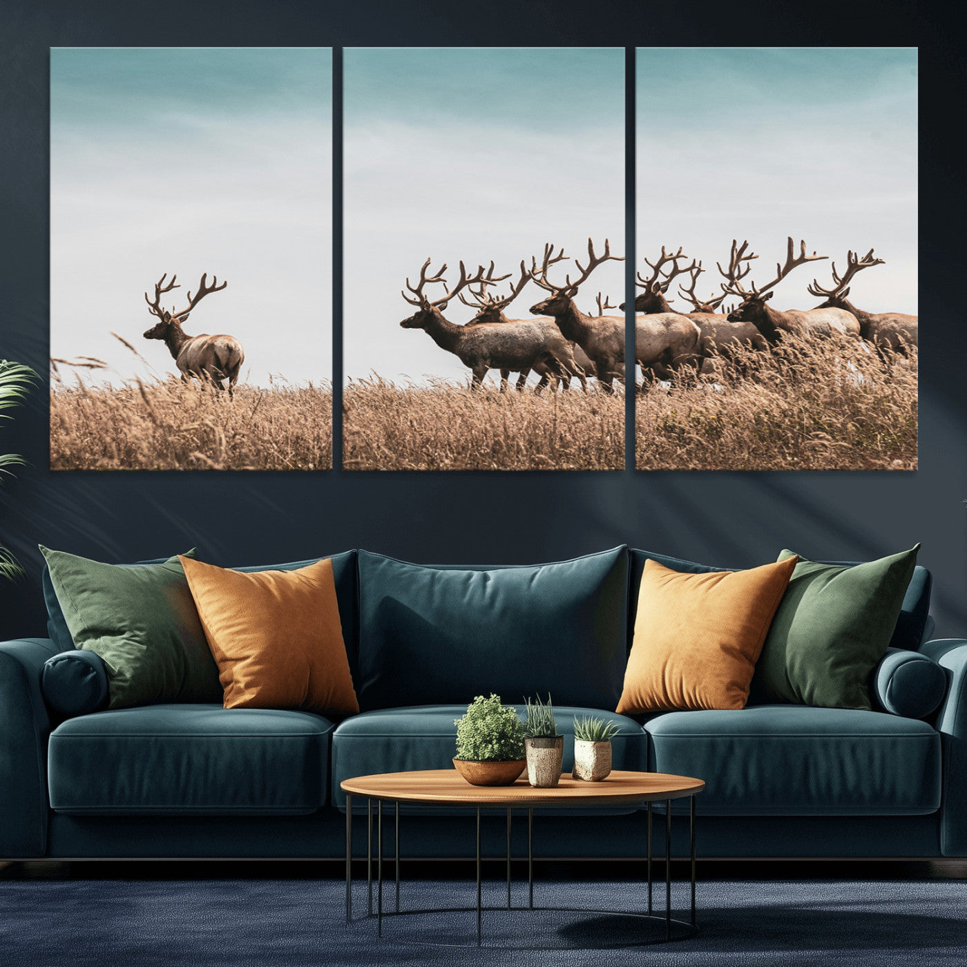 81594705-MGV-CV-36X24-Elk Herd Wall Art Canvas Print, Framed Wildlife Photography Art Picture Print, Rustic Nature Print Perfect Rustic Wildlife Decor