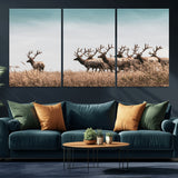 81594705-MGV-CV-36X24-Elk Herd Wall Art Canvas Print, Framed Wildlife Photography Art Picture Print, Rustic Nature Print Perfect Rustic Wildlife Decor