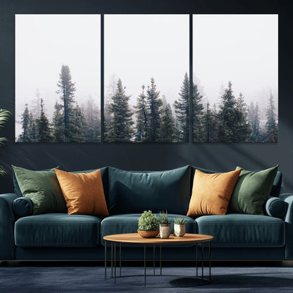 42364796-MGV-CV-36X24-Foggy Forest Wall Art Canvas Print, Framed Misty Pines Art Picture Print, Moody Woodland Perfect Scandinavian Minimalist Decor