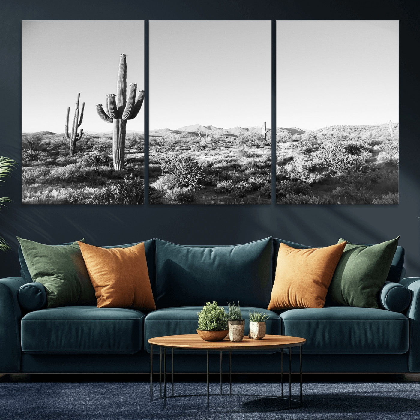 85205054-MGV-CV-36X24-Saguaro Cactus Wall Art Canvas Print, Framed Monochrome Landscape Art Picture Print, Scenic Arizona View Perfect Minimalist