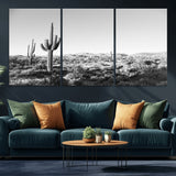 85205054-MGV-CV-36X24-Saguaro Cactus Wall Art Canvas Print, Framed Monochrome Landscape Art Picture Print, Scenic Arizona View Perfect Minimalist