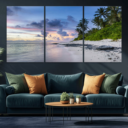 75045485-MGV-CV-36X24-Tropical Beach Wall Art Canvas Print, Framed Sunset Glow Art Picture Print, Palm Tree Coast Perfect Tropical Coastal Decor Artwork