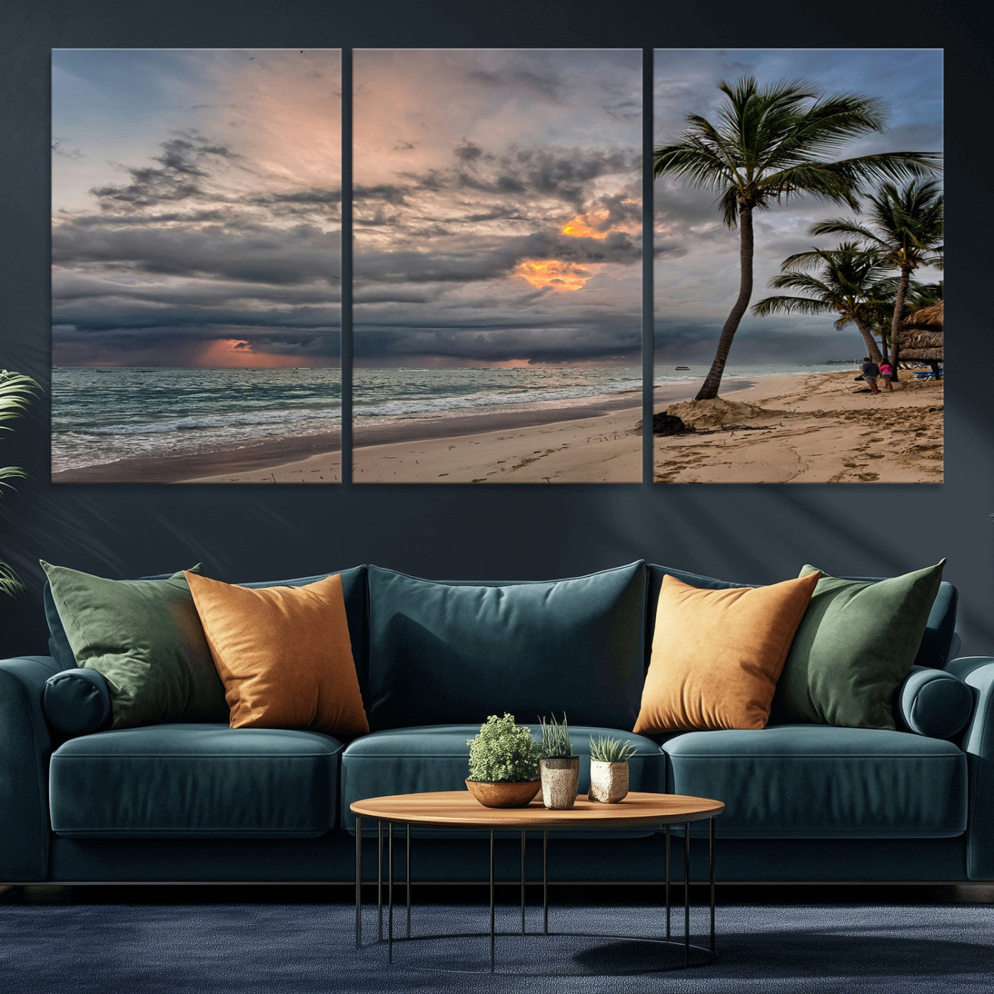 62574547-MGV-CV-36X24-Tropical Storm Wall Art Canvas Print, Framed Moody Beach Art Picture Print, Dramatic Sky Perfect Tropical Coastal Decor Artwork