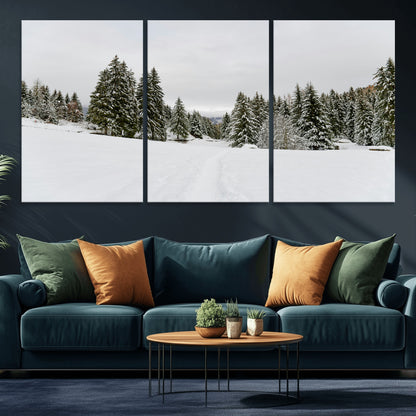 24581417-MGV-CV-36X24-Frosty Pines Wall Art Canvas Print, Framed Silent Snowfall Art Picture Print, Cozy Cabin Vibes Perfect Nordic Minimalist Decor