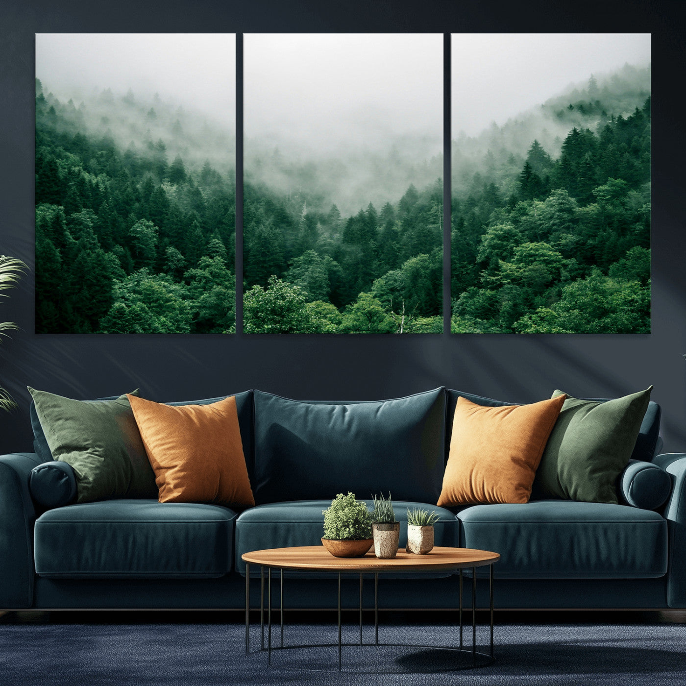 45265379-MGV-CV-36X24-Misty Forest Wall Art – Green Mountain Pine Tree Landscape Canvas Print, Nature Photography Artwork Home Decor for Bedroom, Living