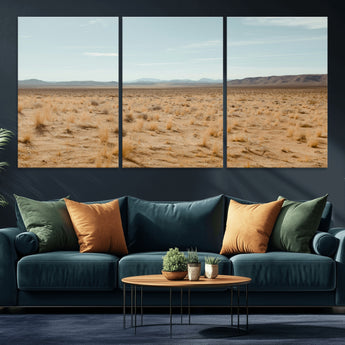 55918919-MGV-CV-36X24-Desert Landscape Wall Art – Golden Grass Plains and Mountain Horizon Canvas Print, Southwest Nature Photography Decor for Living