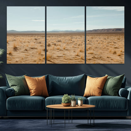 55918919-MGV-CV-36X24-Desert Landscape Wall Art – Golden Grass Plains and Mountain Horizon Canvas Print, Southwest Nature Photography Decor for Living