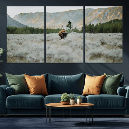 41674074-MGV-CV-36X24-Bison Wall Art – American Buffalo Wildlife Photography Canvas Print, Western Mountain Landscape Artwork Rustic Nature Decor for