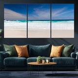 55017356-MGV-CV-36X24-Ocean Beach Wall Art – Turquoise Wave and White Sand Shoreline Canvas Print, Coastal Seascape Photography Decor for Living Room,