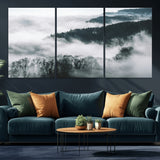 67569654-MGV-CV-36X24-Foggy Forest Wall Art – Mist Covered Hills and Trees Landscape Canvas Print, Moody Nature Photography Decor for Living Room,
