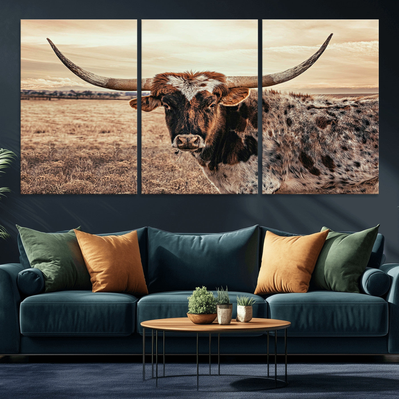 95745718-MGV-CV-36X24-Texas Longhorn Wall Art – Western Cattle Photography Canvas Print, Rustic Ranch Animal Artwork Country Farmhouse Decor for Living