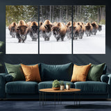 96906195-MGV-CV-36X24-Bison Herd Wall Art – American Buffalo Wildlife Photography Canvas Print, Winter Snow Scene Western Nature Decor for Living Room,
