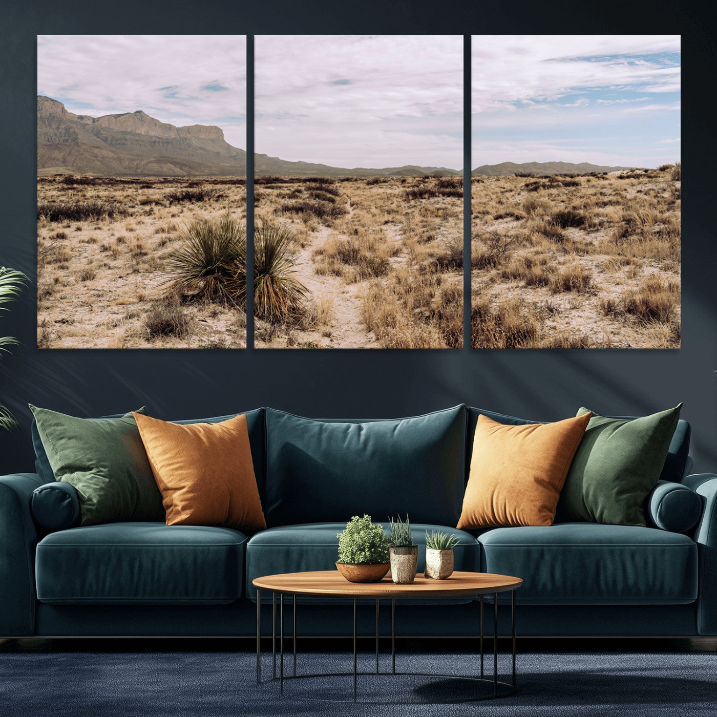 20681831-MGV-CV-60X30-3P-Desert Landscape Wall Art – Southwestern Mountain Canvas Print, Rustic Western Nature Photography Decor for Living Room, Office,