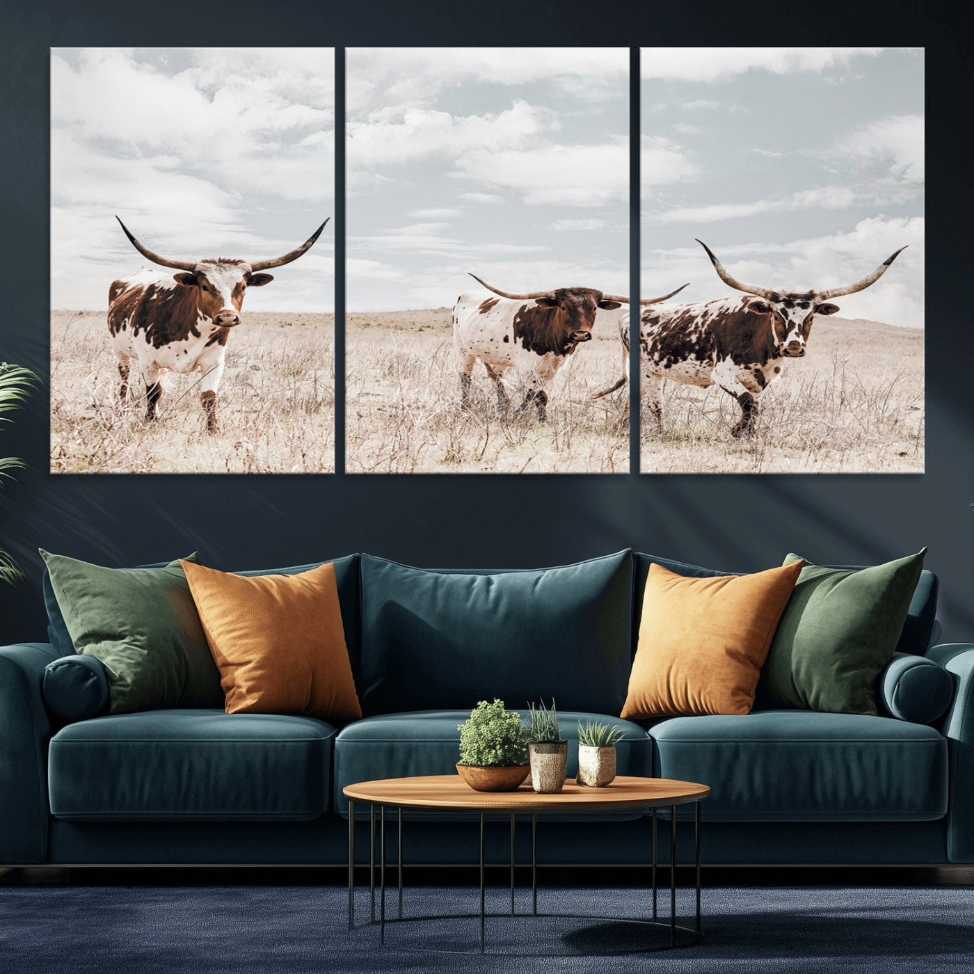 65621083-MGV-CV-36X24-Texas Longhorn Wall Art – Rustic Western Cattle Canvas Print, Southwestern Ranch Photography Decor for Living Room, Office,