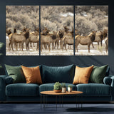 93076148-MGV-CV-36X24-Elk Herd Wall Art – Wildlife Canvas Print of Elk in Winter Landscape, Rustic Western Cabin & Lodge Décor, Nature Photography for