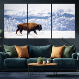 21623194-MGV-CV-36X24-Snow Bison Wall Art – Majestic Buffalo Wildlife Canvas Print, Winter Nature Décor for Rustic Living Room, Farmhouse, Cabin, Lodge