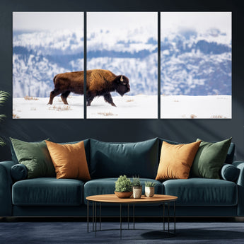 21623194-MGV-CV-36X24-Snow Bison Wall Art – Majestic Buffalo Wildlife Canvas Print, Winter Nature Décor for Rustic Living Room, Farmhouse, Cabin, Lodge