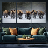 30332489-MGV-CV-60X30-3P-Winter Bison Herd Wall Art – Powerful Buffalo Canvas Print, Rustic Wildlife Photography Decor for Farmhouse, Cabin, Lodge, Living