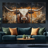 25265572-MGV-CV-36X24-Longhorn Bull Wall Art – Rustic Western Texas Steer Canvas Print, Textured Animal Painting for Home, Office, Man Cave or Farmhouse