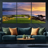 39644075-MGV-CV-36X24-Golf Course Wall Art – Coastal Sunset Canvas Print, Scenic Oceanfront Fairway Landscape Decor for Office, Man Cave, or Living Room