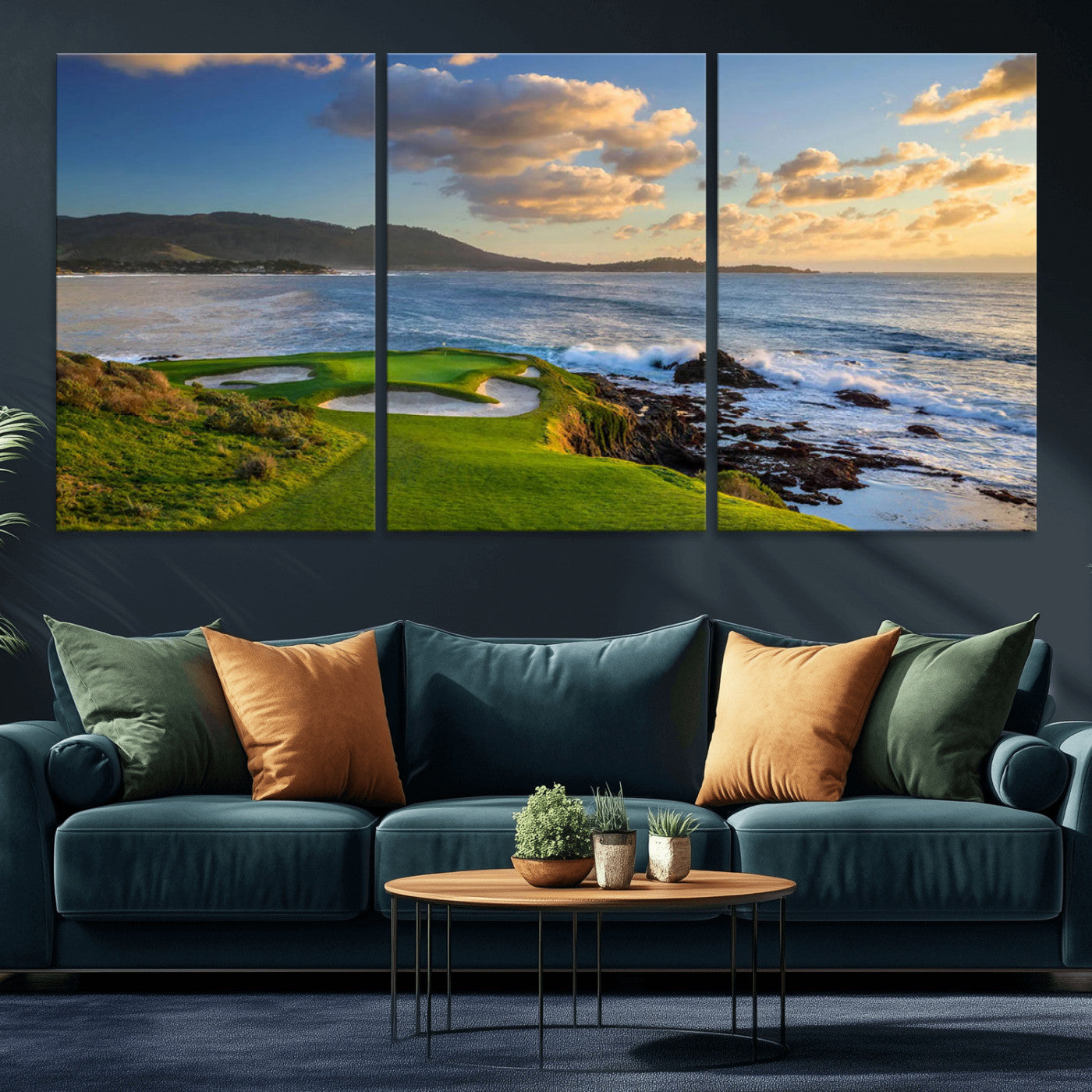 50107048-MGV-CV-36X24-Golf Course Wall Art – Coastal Ocean View Canvas Print, Scenic Fairway Landscape Decor for Office, Man Cave, Bedroom, or Living