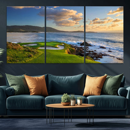 50107048-MGV-CV-36X24-Golf Course Wall Art – Coastal Ocean View Canvas Print, Scenic Fairway Landscape Decor for Office, Man Cave, Bedroom, or Living
