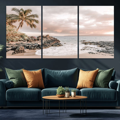 14214613-MGV-CV-36X24-Tropical Beach Wall Art – Palm Tree and Ocean Sunset Canvas Print, Relaxing Coastal Landscape Decor for Living Room, Bedroom, or